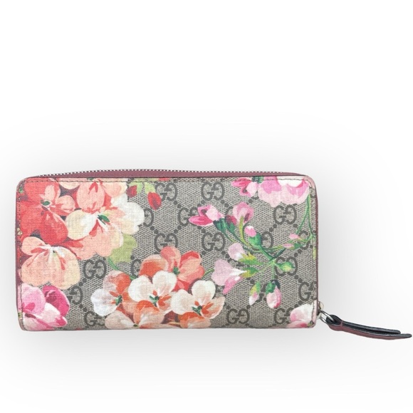 GUCCI Blooms Zip Around Long Wallet GG Supreme Canvas - Authentic - Picture 1 of 8